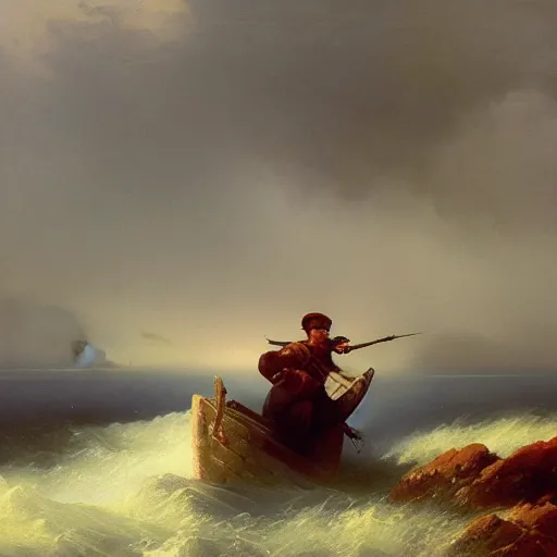 Image similar to man faces nihlism, stylized, Ivan Aivazovsky