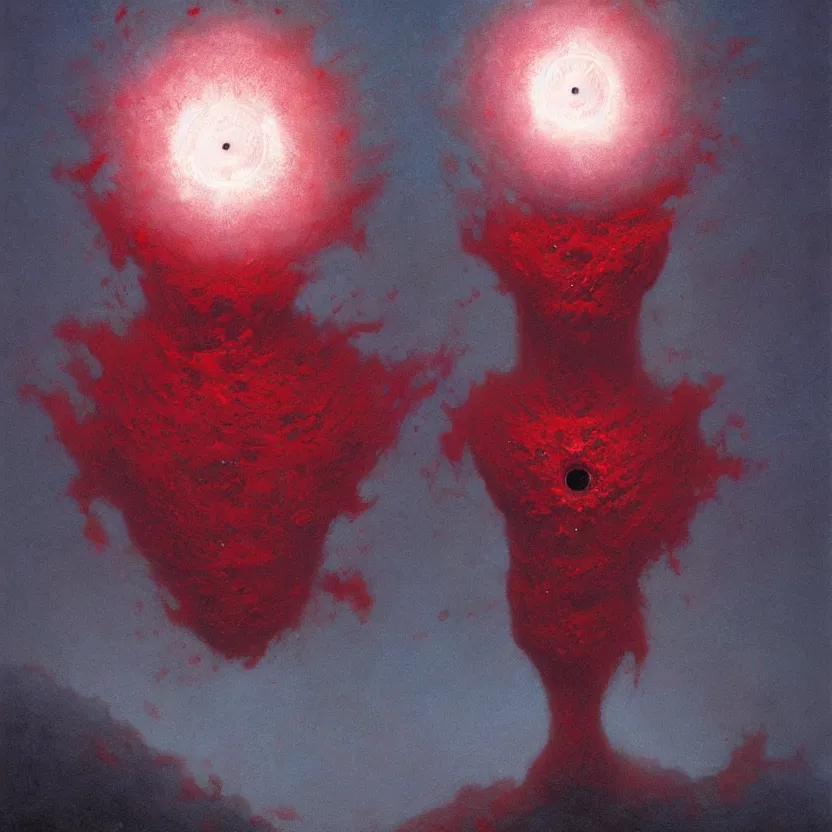 Prompt: a cosmic being shaped like an eyeball, epic, horror, red, white, by greg rutkowski and zdzisław beksinski, 8 k