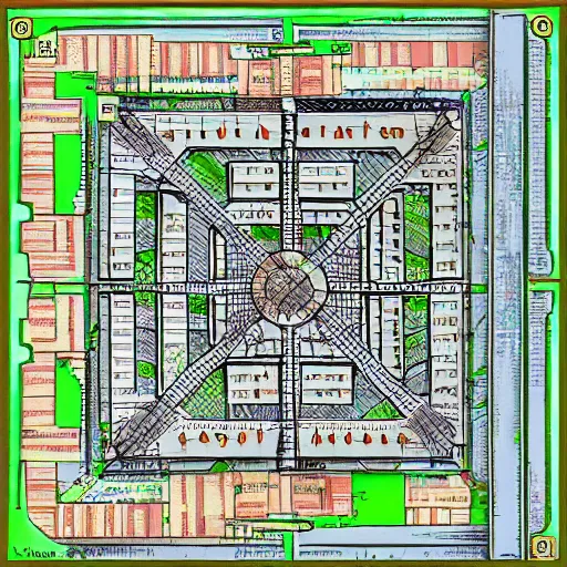 Prompt: city square d & d map, grid, fantasy, flat