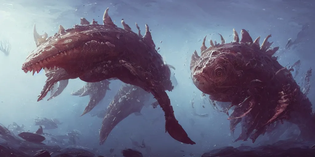 Prompt: sea creature designs, Greg Rutkowski, Darek Zabrocki, Karlkka, Jayison Devadas, Phuoc Quan, trending on Artstation, 8K, ultra wide angle, pincushion lens effect