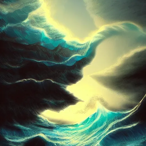 Prompt: digital matte fantasy dreamy seascape rocks waves moonlight, artstation, behance, 8 k by benoit b. mandelbrot and alex grey