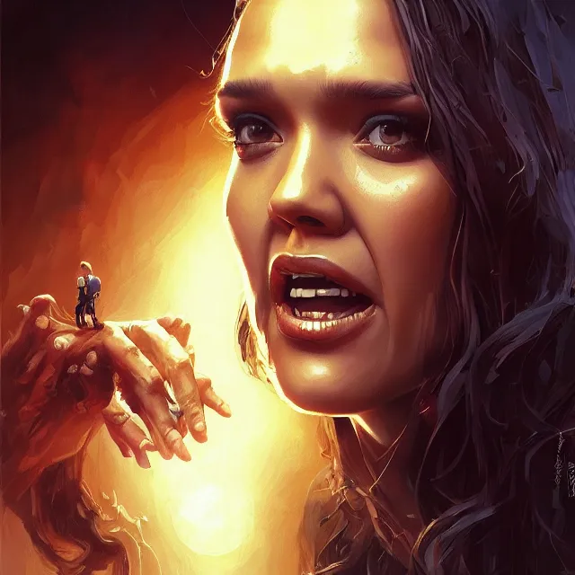 Image similar to the thing jessica alba john carpenter by stanley artgerm lau, wlop, rossdraws, frank frazetta, andrei riabovitchev, marc simonetti