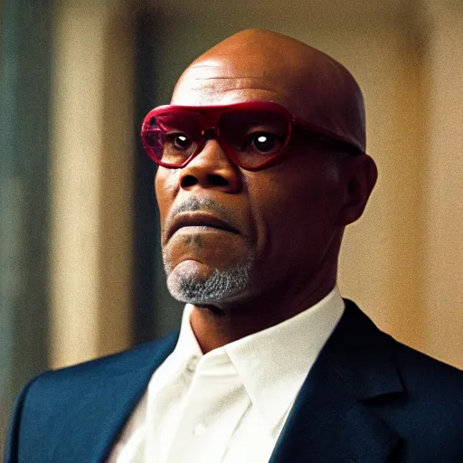 Prompt: a cinematic film still of Samuel L. Jackson starring in The Shining, portrait, 40mm lens, shallow depth of field, close up, split lighting, cinematic