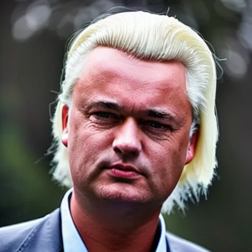 Prompt: geert wilders with static hair, hair raised up in spikes