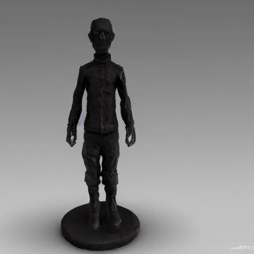 Prompt: small figurine of a standing man, eerie, dark color scheme, artstation, cgsociety