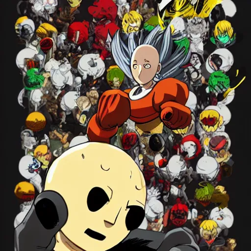 Prompt: one punch man as a cuphead endgame boss on a level in the cuhpead style, digital art, fantasy, endgame boss, smooth, cinematic perspective, smooth, artstation, behance, deviantart