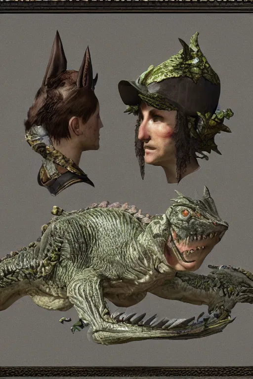 Image similar to a 3 d model of a victorian painting found in the game files of monster hunter : world ( 2 0 1 8 )