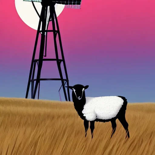 Prompt: a black - headed sheep in a wheat field in front of a windmill photoshop filter cutout vector, behance hd by jesper ejsing, by rhads, makoto shinkai and lois van baarle, ilya kuvshinov, rossdraws global illumination