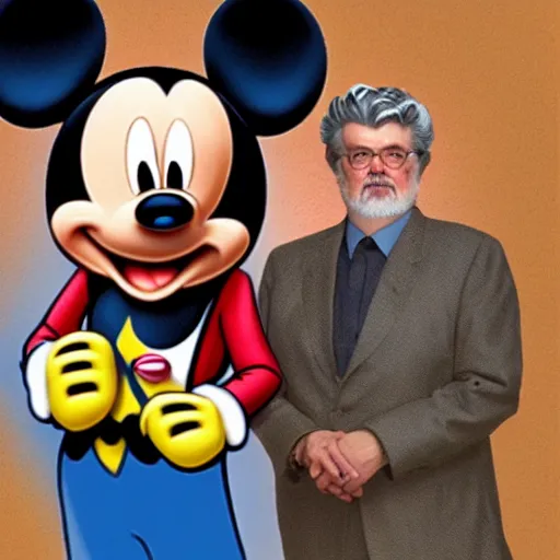 Prompt: george lucas. mickey mouse ears. slave chains, sad, morose