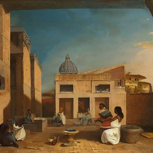 Image similar to a nubian eating breakfast, buildings in rome by martinus rørbye