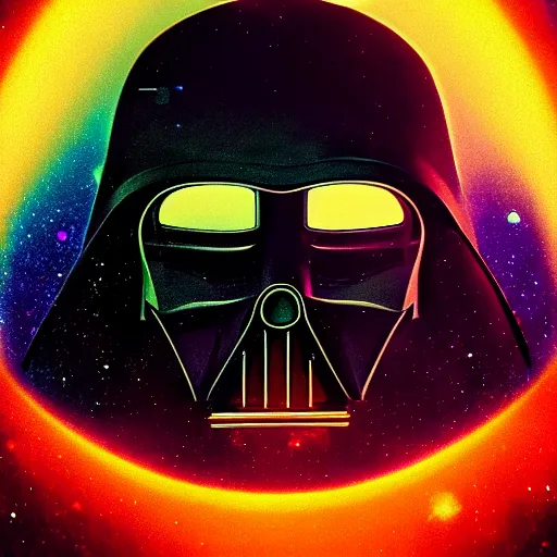 Prompt: portrait from darth vader, synthwave, universe background, nebula, galaxy, artstation