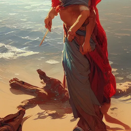 Image similar to Moses opening the Red sea, highly detailed, digital painting, artstation, concept art, sharp focus, illustration, art by artgerm and greg rutkowski and alphonse mucha