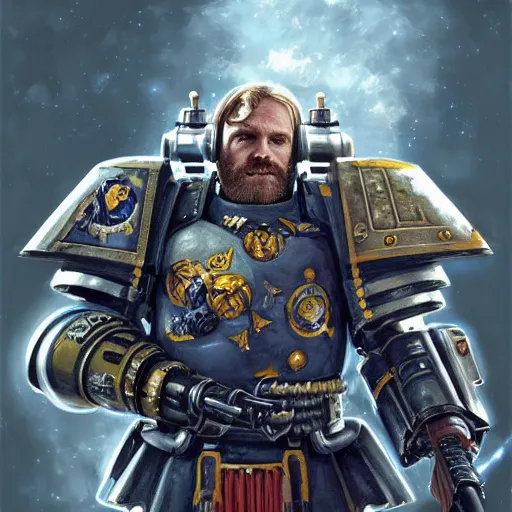 Image similar to Felix Kjellberg, PewDiePie as a space marine Primarch, warhammer 40k, closeup character portrait art by Donato Giancola, Craig Mullins, digital art, trending on artstation