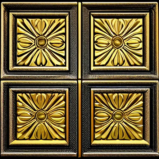 Image similar to 3d render of an abstract medieval pattern gold tile, symetrical