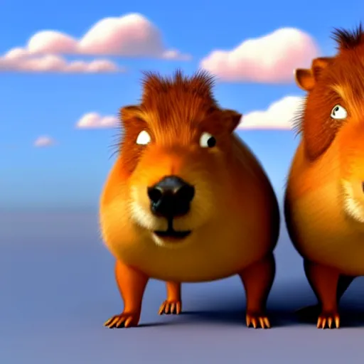 Image similar to disney pixar style capybara, 3D animation, 4k render