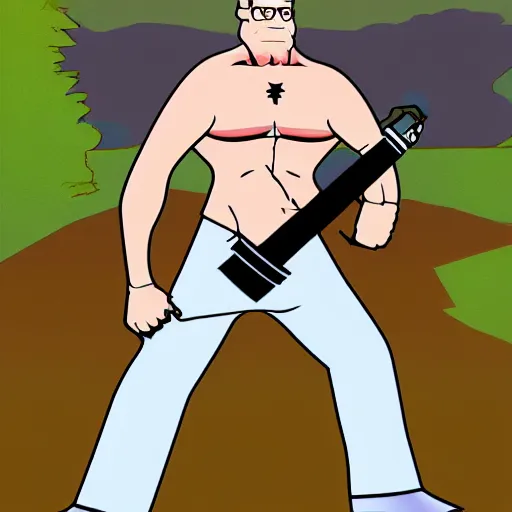 Image similar to hank hill with a flamethrower 4 k epic deviantart artstation dynamic pose