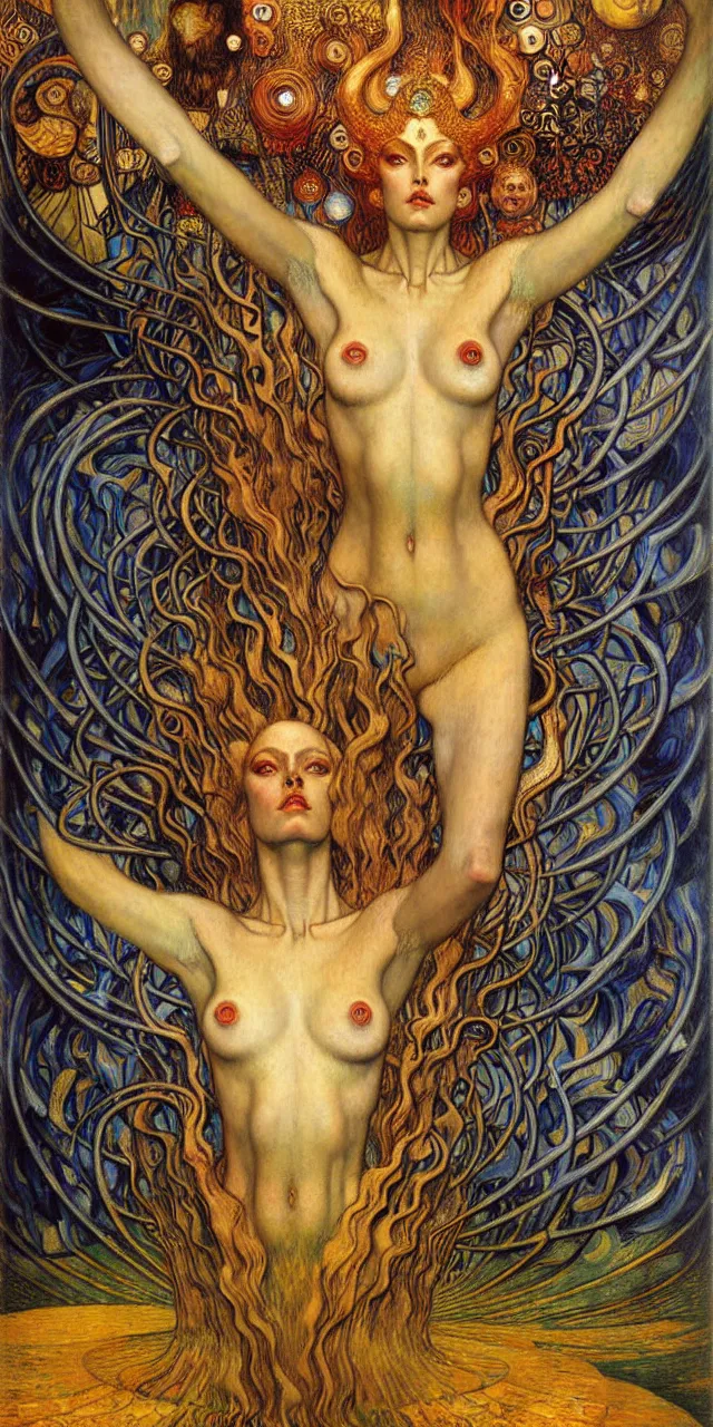 Image similar to Divine Chaos Engine by Karol Bak, Jean Delville, William Blake, Gustav Klimt, and Vincent Van Gogh, symbolist, visionary