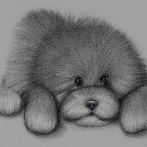 Image similar to A detailed drawing of a fluffy dog rolling over and looking at the viewer trending on artstation