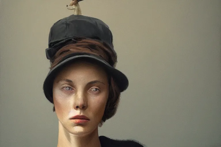 Prompt: young a woman with a leopard - shaped hat artwork by tim eitel