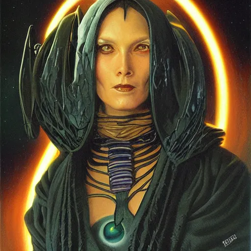 Prompt: portrait of a sci - fi witch, by gerald brom