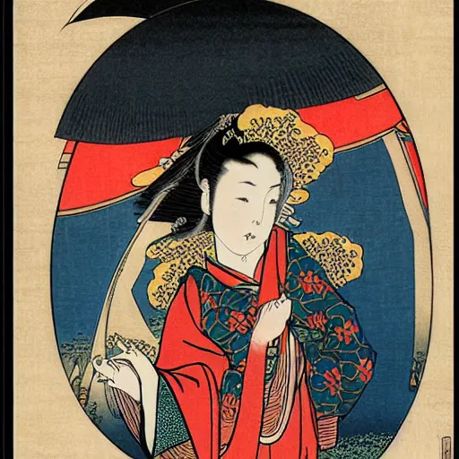 Image similar to elven priestess, Ukiyo-e style by Katsushika Hokusai