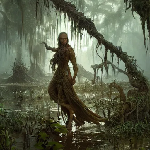 Image similar to rotten stem in the swamp at ddusk, ultra realistic, concept art, intricate details, eerie, highly detailed, photorealistic, octane render, 8 k, unreal engine. art by ed binkley and ellen jewett and artgerm and greg rutkowski and alphonse mucha