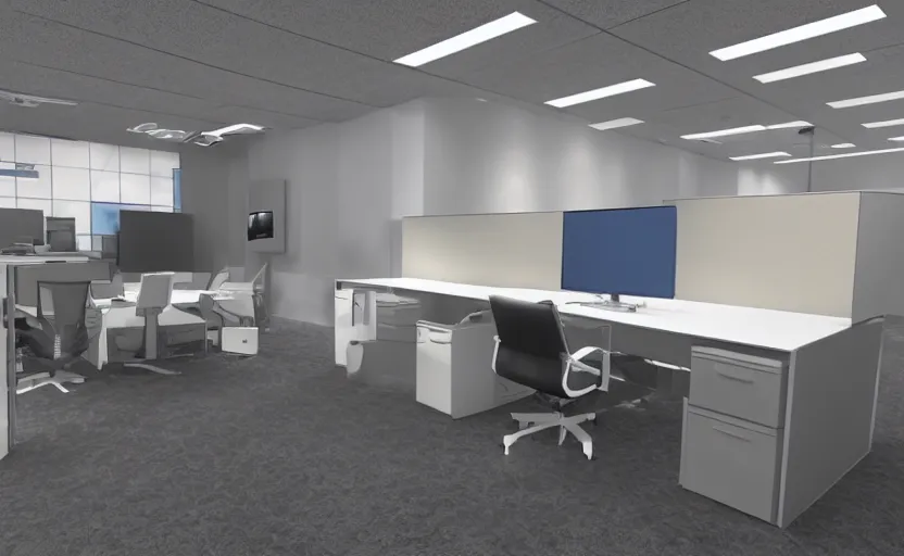 Prompt: 3d rendering computer office with way too many peripherals and accessories