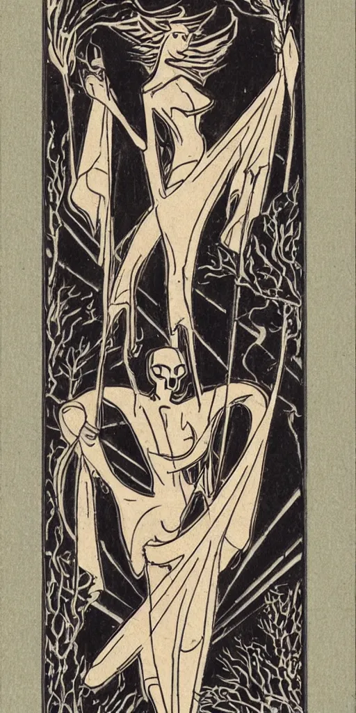 Image similar to an art deco illustration of the grim reaper on a tarot card with an elegant border