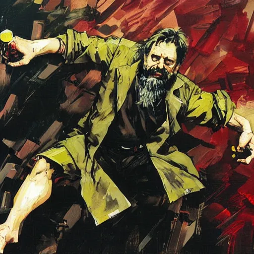 Image similar to slavoj zizek in a jojo pose, oil on canvas by yoji shinkawa and greg rutkowski