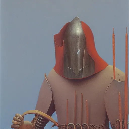 Image similar to knight by Zdzisław Beksiński, oil on canvas