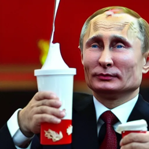 Prompt: vladimir putin enjoying a delicious poutine