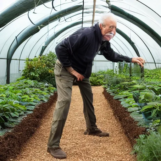 Image similar to older, tall, male falling from a greenhouse with a bulging knee