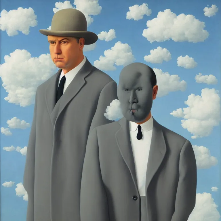 Image similar to portrait of a man made out of clouds in a suit, by rene magritte, detailed painting, hd, hq, high resolution, high detail, 4 k, 8 k