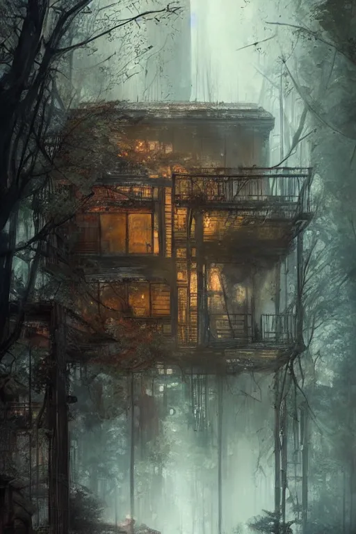 Prompt: (((((a ramshackle manhattan brick brownstone deep in the forest))))) by Bastien Lecouffe Deharme!!!!!!!!!!!!!!!!!!!!!!!!!!!