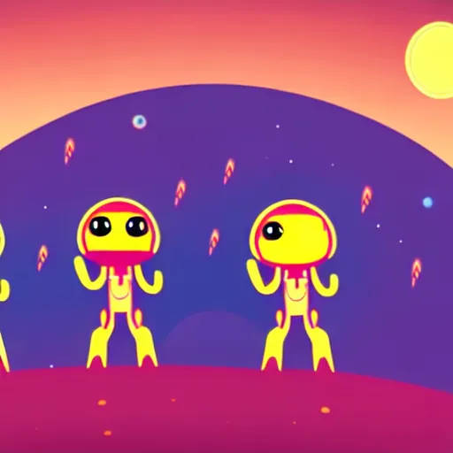 Image similar to anthropomorphic horse aliens partying on mars, style by kurzgesagt