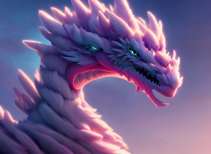 Prompt: close up profile of a fuzzy, flowery, elegant wind elemental spirit dragon, by ross tran, rhads, artgem, octane render, 8 k