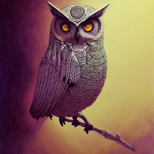 Prompt: portrait of a geometric owl, identical eyes, medium shot, illustration, full body made of white feathers, symmetrical, art stand, super detailed, cinematic lighting, and its detailed and intricate, gorgeous, by peter mohrbacher - h 7 0 4 - c 1 3. 0 - n 9