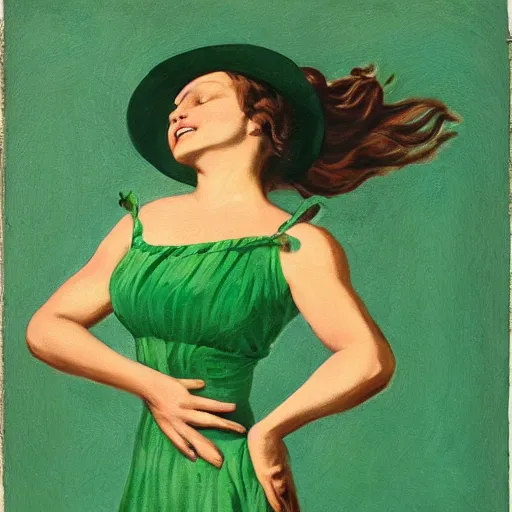 Image similar to woman dancing in a green summer dress