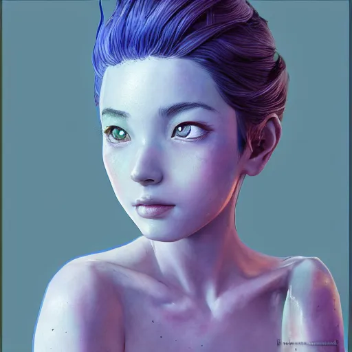 Image similar to the portrait of a blueberry that resembles an absurdly beautiful, graceful, elegant, sophisticated anime girl, an ultrafine hyperdetailed illustration by kim jung gi, irakli nadar, intricate linework, bright colors, octopath traveler, final fantasy, unreal engine 5 highly rendered, global illumination, radiant light, detailed and intricate environment