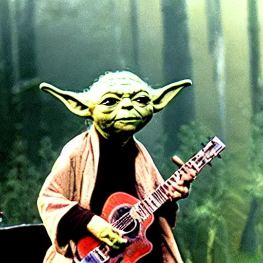 Image similar to yoda performing at woodstock