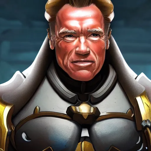 Image similar to a screenshot of arnold schwarzenegger as mercy in overwatch