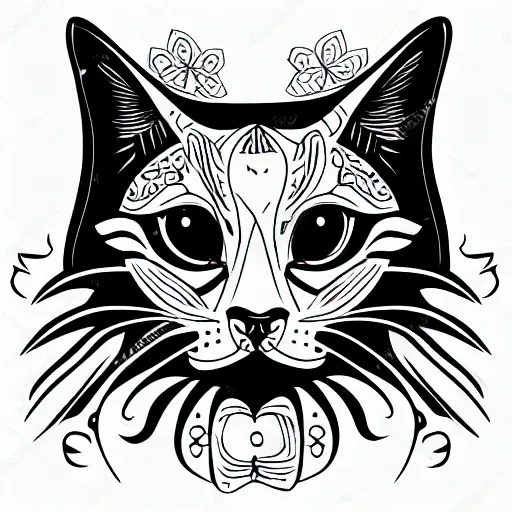 Image similar to tattoo sketch of a cat with one eye, on a canva, polinesian style, minimalism, line art, vector