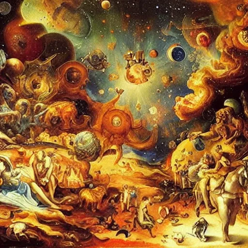 Prompt: life in the cosmos, detailed baroque oil painting