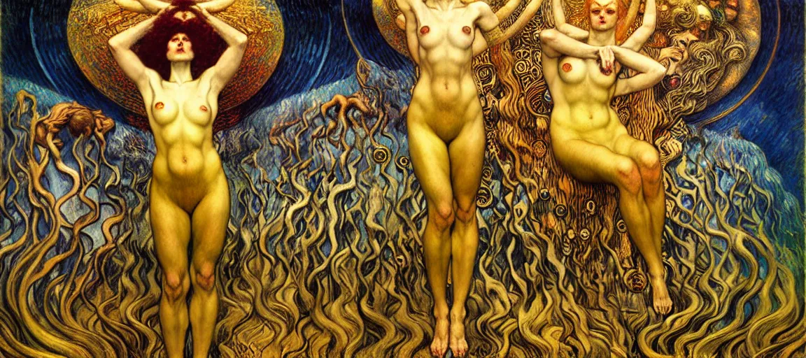 Image similar to Divine Chaos Engine by Karol Bak, Jean Delville, William Blake, Gustav Klimt, and Vincent Van Gogh, symbolist, visionary