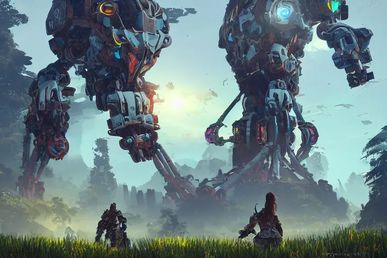 Prompt: stalker machine mecanical creature robot of horizon forbidden west horizon zero dawn radiating a glowing aura global illumination ray tracing hdr fanart arstation by ian pesty and alena aenami artworks in 4 k