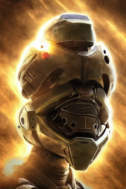 Image similar to robot ninja mask helmet halo master chief radiating a glowing aura global illumination ray tracing hdr fanart arstation by ian pesty and katarzyna da „ bek - chmiel