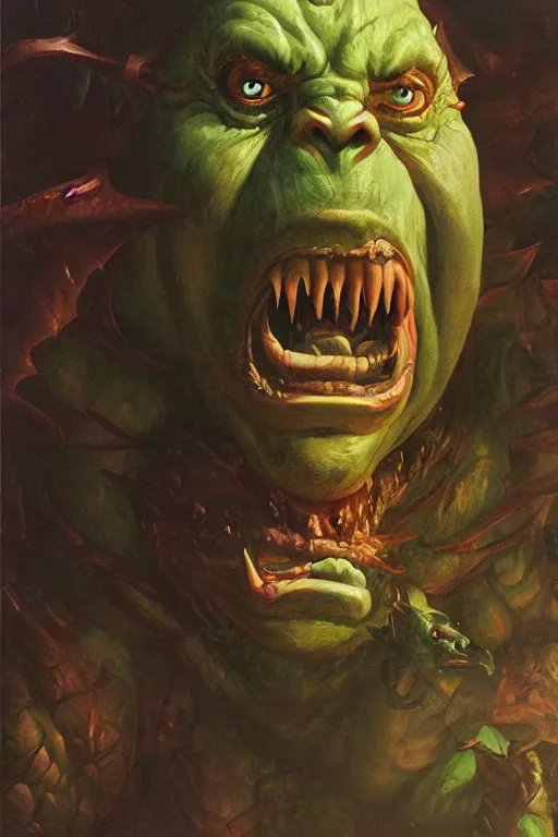 Prompt: a dungeons and dragons ogre, realistic oil painting by thomas cole and wayne barlowe