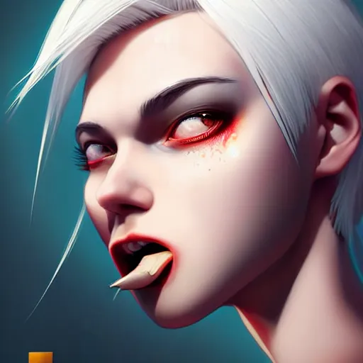 Image similar to longshot of a beautiful girl with white hair crossing her eyes and sticking her tongue out, slight smile, digital painting, concept art, sharp focus, illustration, au naturel, hyper detailed, digital art, trending in artstation, smooth render, bright colors, octane rendered, art by kuvshinov ilya h 6 4 0