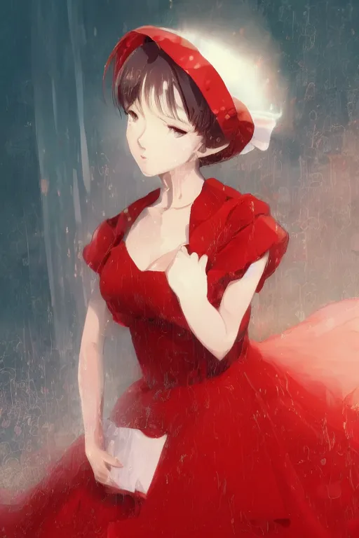 Prompt: by kyoto animation, a short - haired monster girl in a red dress and a white veil, beautiful, detailed portrait, intricate complexity, ilya kuvshinov, cell shaded, 4 k, concept art, by wlop, ilya kuvshinov, greg rutkowski, sharp focus, volumetric lighting, cinematic lighting