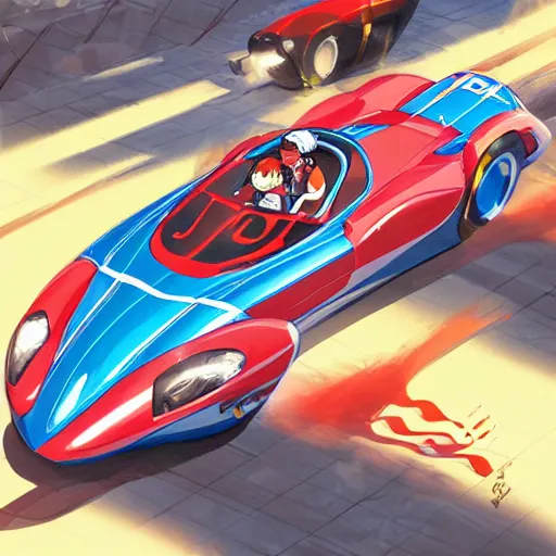 Image similar to speed racer's mach 5 in motion, studio ghibli studio key hideaki anno sakimichan stanley artgerm lau rossdraws james jean marc simonetti elegant highly detailed digital painting artstation pixiv